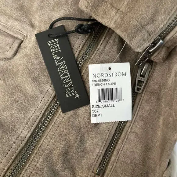 NEW BLANKNYC WOMENS TAUPE LEATHER LONG SLEEVE COLLARED HOODED MOTO JACKET SIZE S - Picture 9 of 9